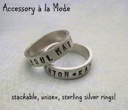 Personalized custom Hand Stamped Unisex Promise or Memory Ring sizes 5 to 15 of Sterling Silver - you choose wording