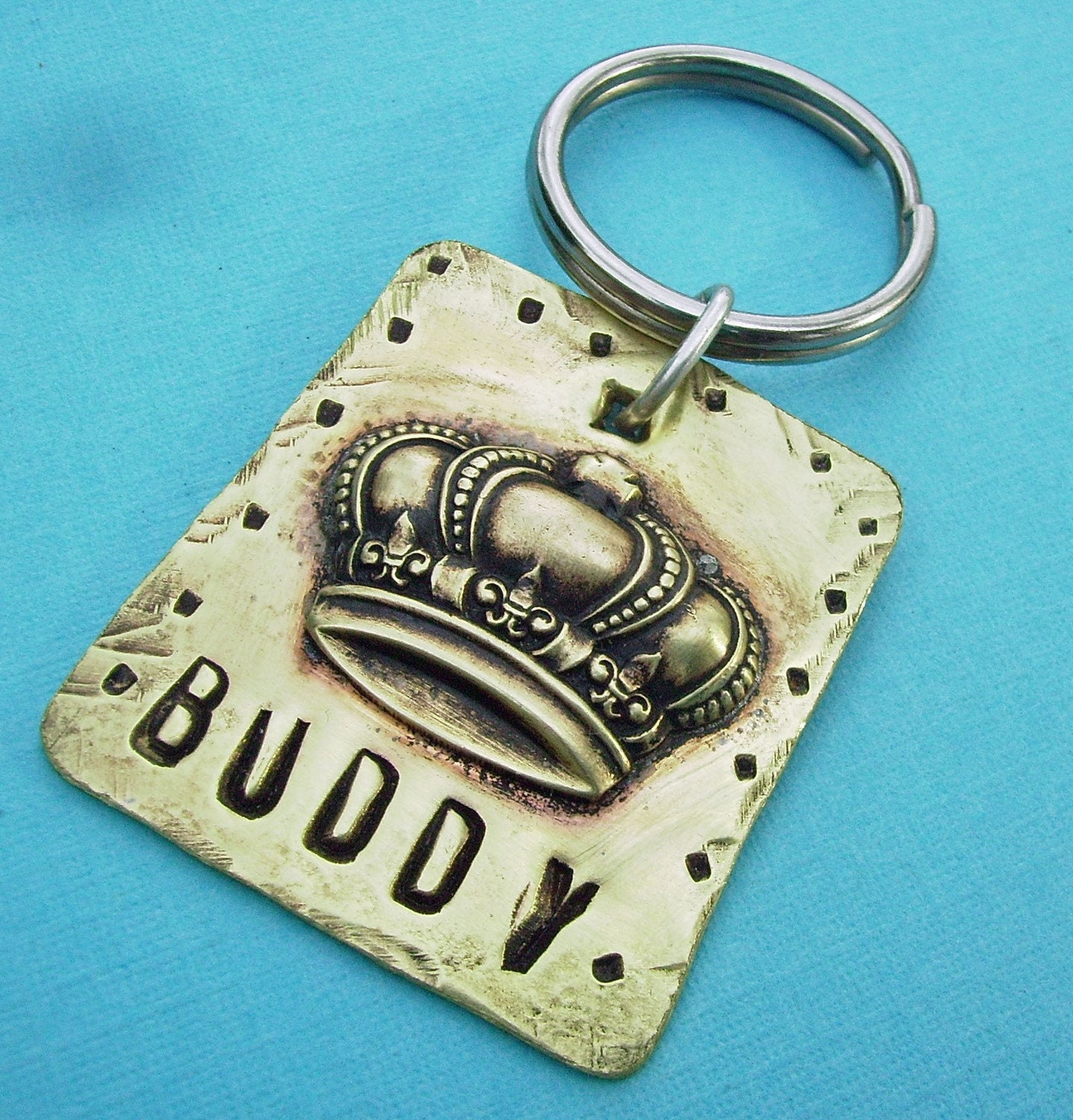 King or Queen Puppy Dog or Cat Pet Id Tag - hand stamped antiqued brass - custom personalized for your furry friend