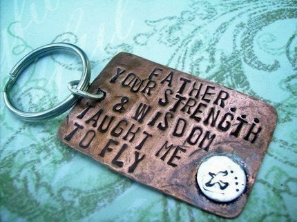 FATHER You Taught ME Hand Stamped Rustic Antiqued Copper - Key Chain - can be custom personalized