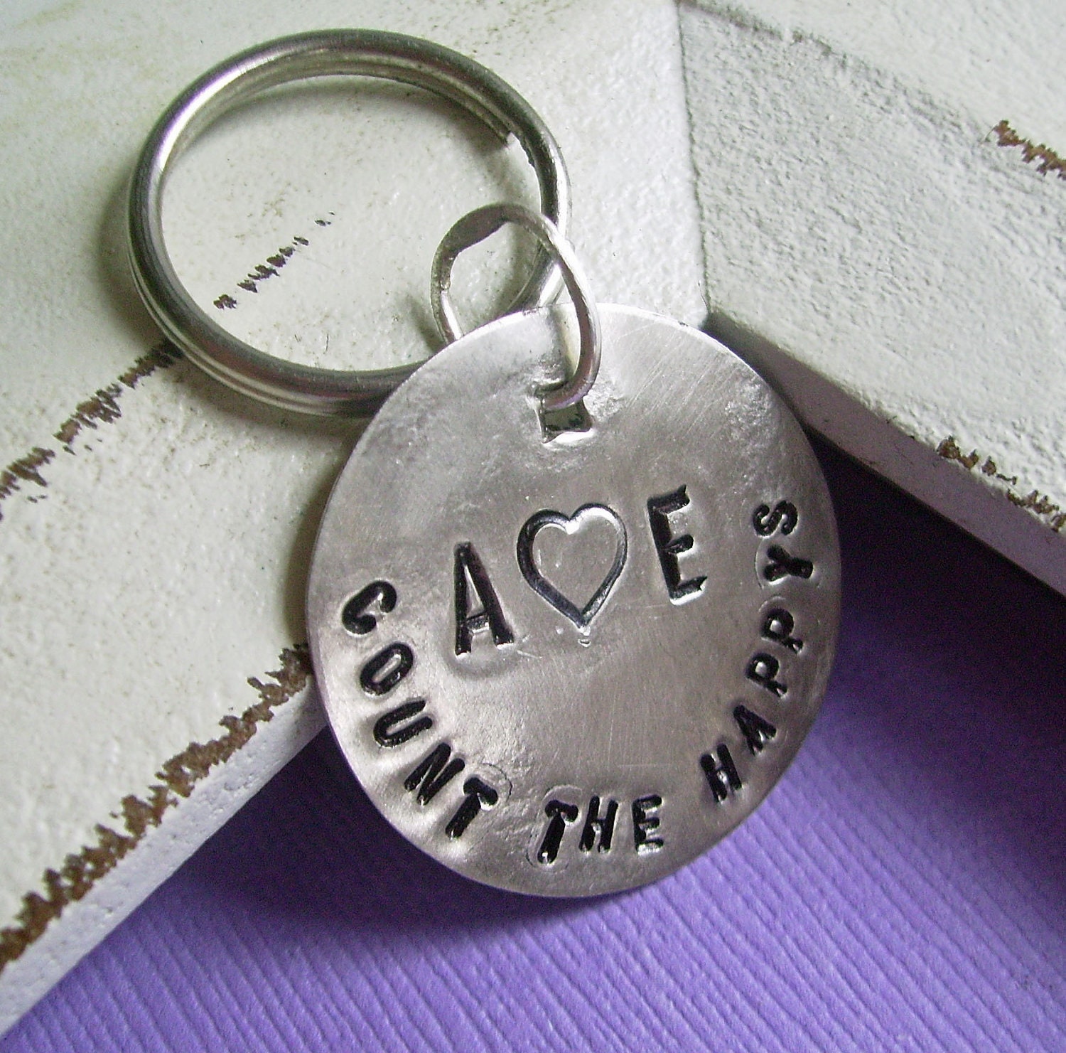 Personalized Hand-Stamped Antique Brass Or Antique Silver Disc Key Chain for Favors, Weddings, Teams or Biz Promotion