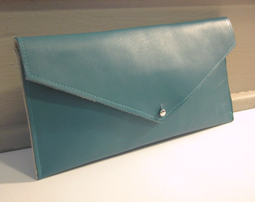 Teal Leather Envelope Clutch