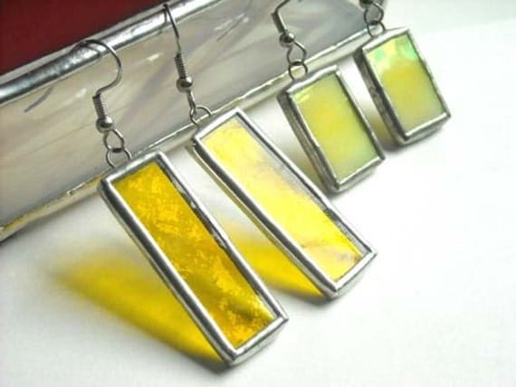 Yellow Stained Glass Earrings 2 Pair