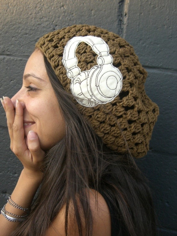 Headphones Are For Girls Slouchy Crochet Beanie Hat