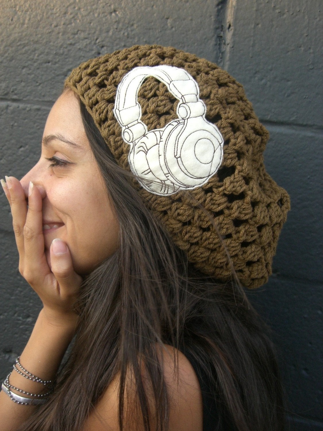 Headphones Are For Girls Slouchy Crochet Beanie Hat