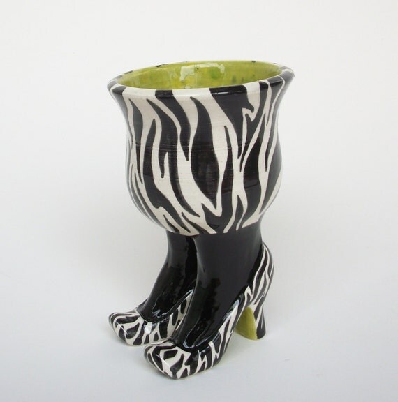 Sex Pot with Heels and Zebra Stripes with Lime Green by JMNPOTTERY