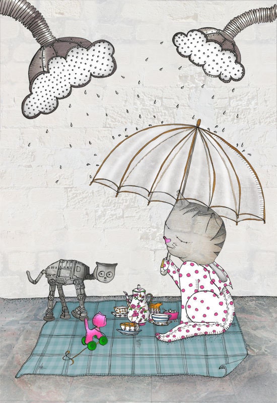 Cat Print - Percy's Party - 8 x 12 Giclee Fine Art Print