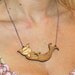 Mermaid Cat Necklace - hand drawn illustration laser cut from birch wood