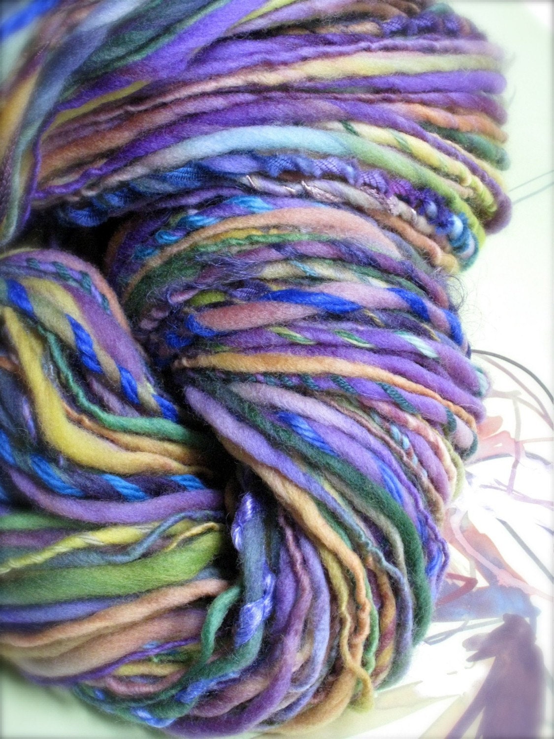gypsy in iris : handspun handpainted art yarn merino wool / hand painted hand dyed hand spun