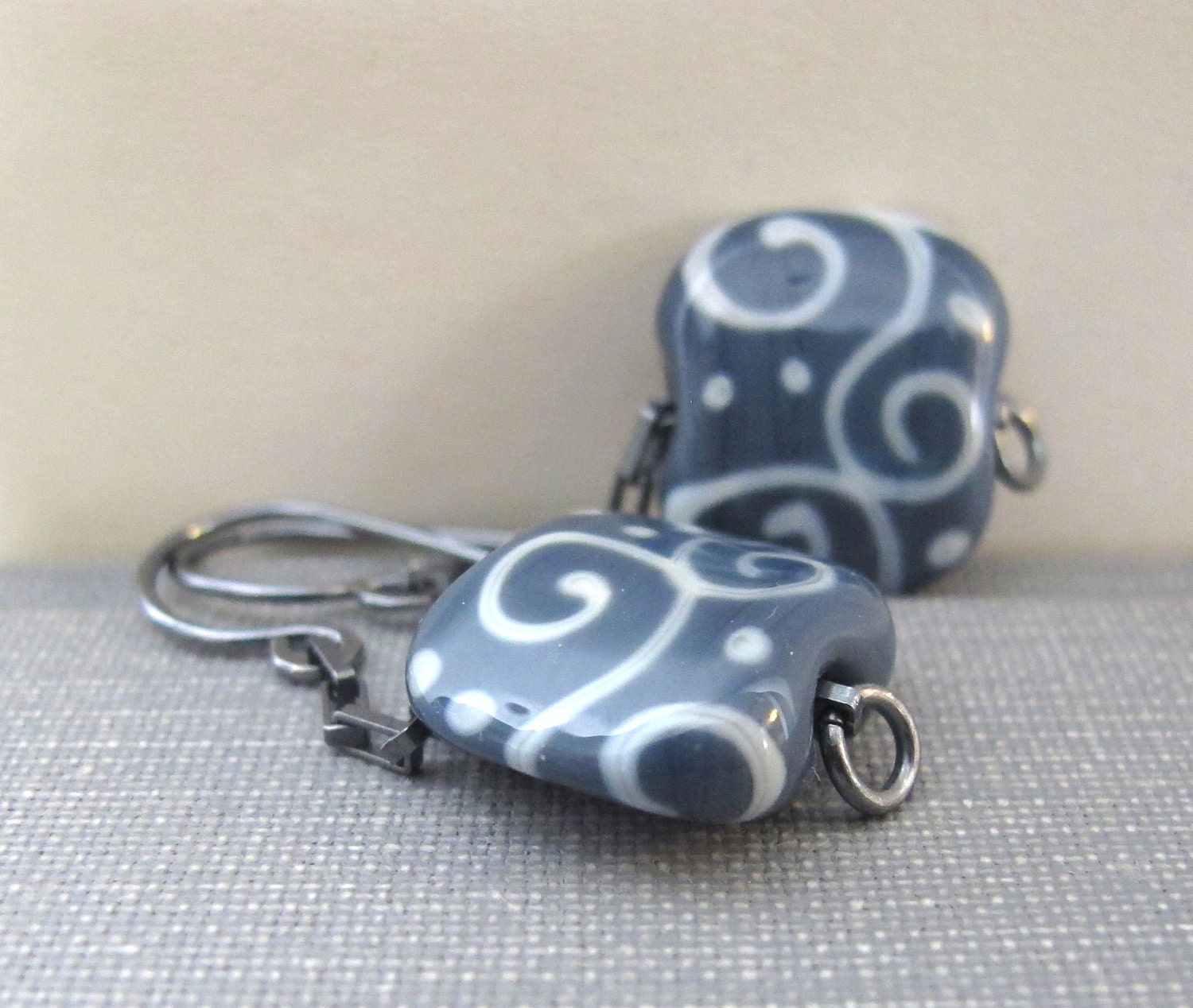 Silver Earrings, Steel Blue Glass, Sterling Silver, Glass Earrings, Silver Jewelry, Oxidized Silver, Lampwork Glass