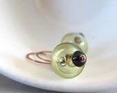 Blown Glass Earrings, Celery Sage, Copper Earrings, Hollow Glass, Black Onyx, Glass Jewelry, Copper Jewelry, Transparent Glass