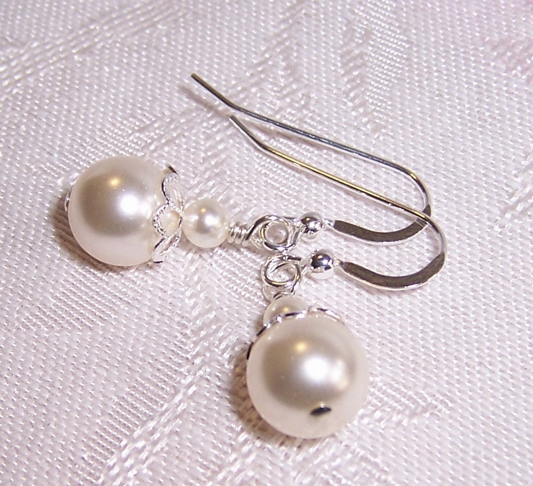 Bridal Lace Swarovski Pearl Earrings with Sterling Silver