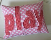 PLAY Pillow in Red Gingham and Pink Polka Dots handmade