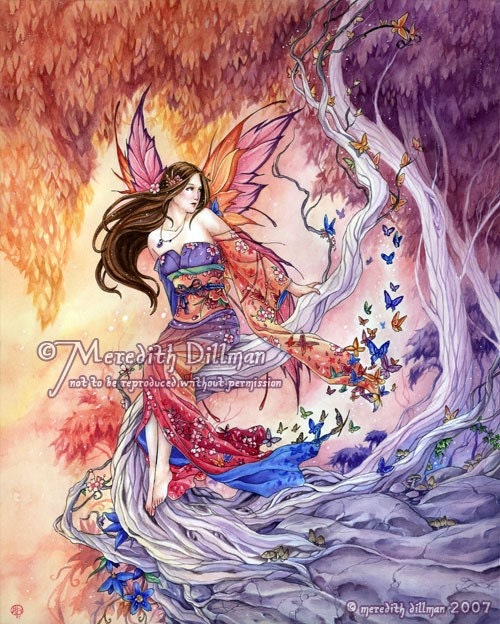 Japanese kimono fairy. 13x19 Giclee fine art print. The Edge of Enchantment.