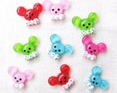 RAEWADOLLY 12 Kawaii Green, Blue, Pink, Dark Pink, Red Mouse with Bow Cabochon Cabs Supplies
