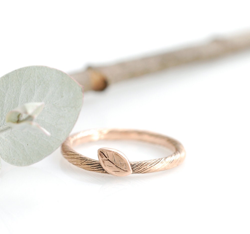14k Rose Gold Vine and Leaf Ring - sz 5 - READY TO SHIP