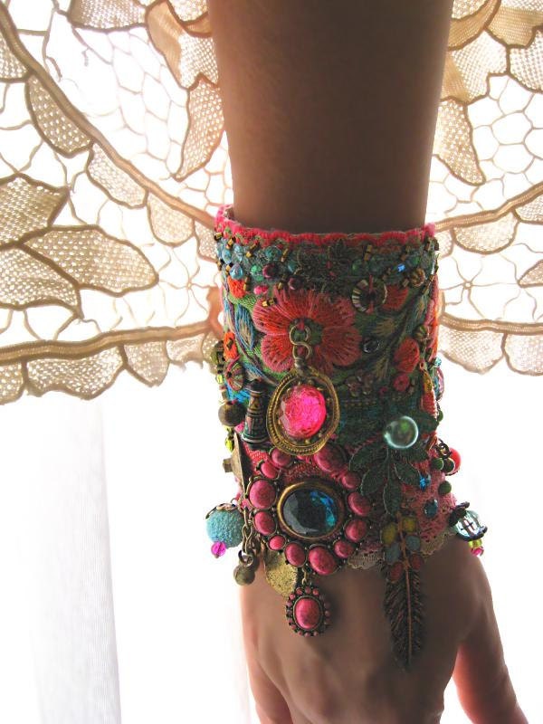 Monsoon, Gypsy Jangle, Bracelet, Bohemian Gypsy, Cuff, Vintage, Embroidery, Boho Jewelry