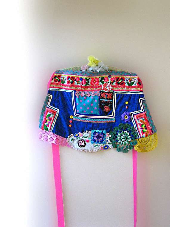 RESERVED First Instalment - Happy Soul Apron, Over Skirt, Vintage Embroidered, Rainbow, Lace, Polka Dots, Hot Pink, Boho Clothing