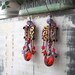 Wanderer Earrings, Antique Beaded, Red, Purple, Old Gold, Crystal, Bohemian Gypsy, Dangle Earrings