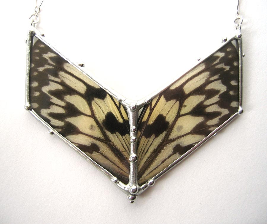 Large Black and White Butterfly Chevron Necklace - neile