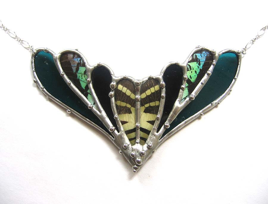 Bloom - Statement Necklace - Real Butterfly and Moth and Stained Glass