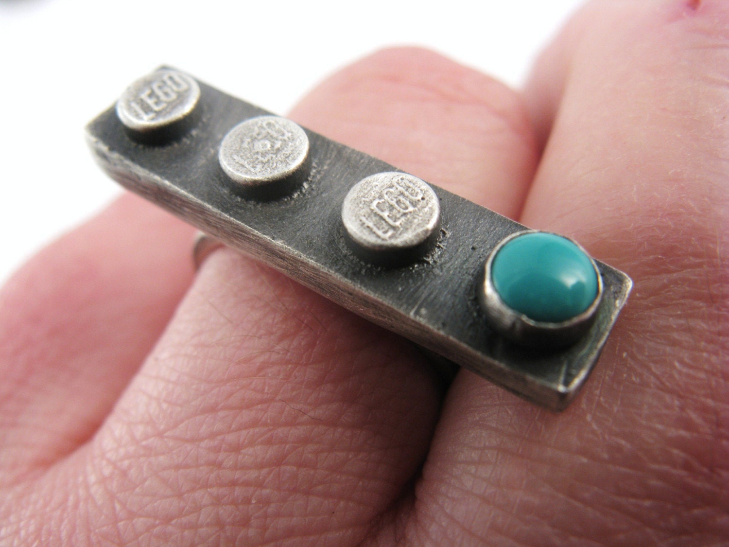 50% Off Sale - 1X4 Building Block Ring with turquoise Size 6.5 - LAST ONE