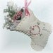 Christmas Stocking Ornament Hand Embroidered Shabby Cottage Chic