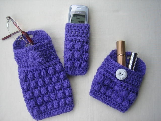 Nifty Gifts (crochet patterns) glasses case, phone cosy, make up case,