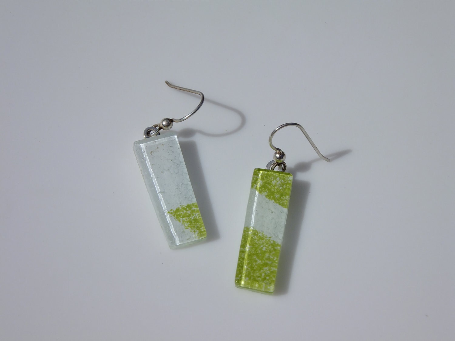 Lime Green and White Speckled Glass Earrings FREE SHIPPING (to USA)