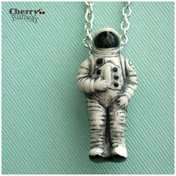 Astronaut clay charm, Space Man, Galaxy, 20 inch silver necklace, "Mission Possible".