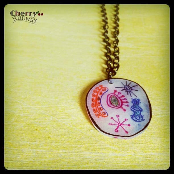 Bacteria Shrinky Dink Pendant. (17" science necklace)