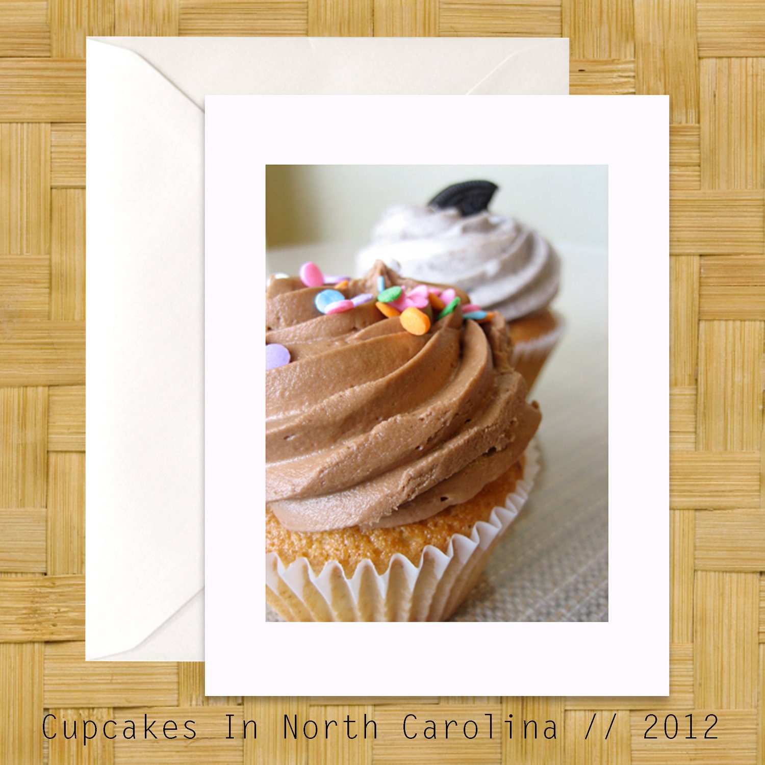 Cupcake // Black Greeting Card // "Delicious Cups of Cake"