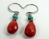 Red Cinnabar, Turquoise, Southwest, Sterling Silver Earrings Laredo