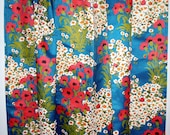 Vintage Curtains Retro Drapes Pinch Pleat Curtains 4 Panels Blue Green Red Black Poppies Mod Floral Hippie Flower Power