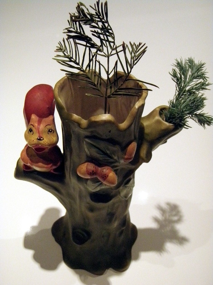 Vintage Vases Woodland Squirrels Tree Vase Home Decor  Enesco Home and Living Collectibles Gardener Naturalist Porcelain Figurines