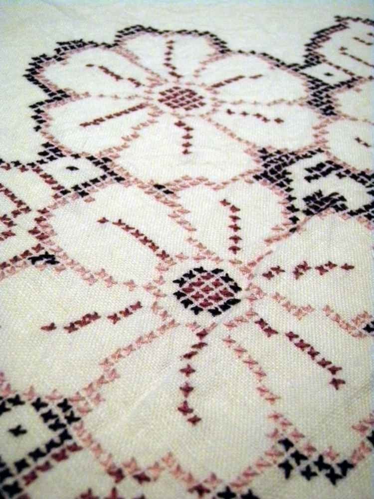 Vintage Handmade Tablecloth Linen Cross Stitch Tablecloth 62 x 48 Home Living Dining Entertaining Tabletop Vintage Housewares