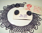 Vintage Statement Necklace Purple Bead Weaving Collar Choker Clipons Earrings Purple Glass Beads 60s Sixties 1960s