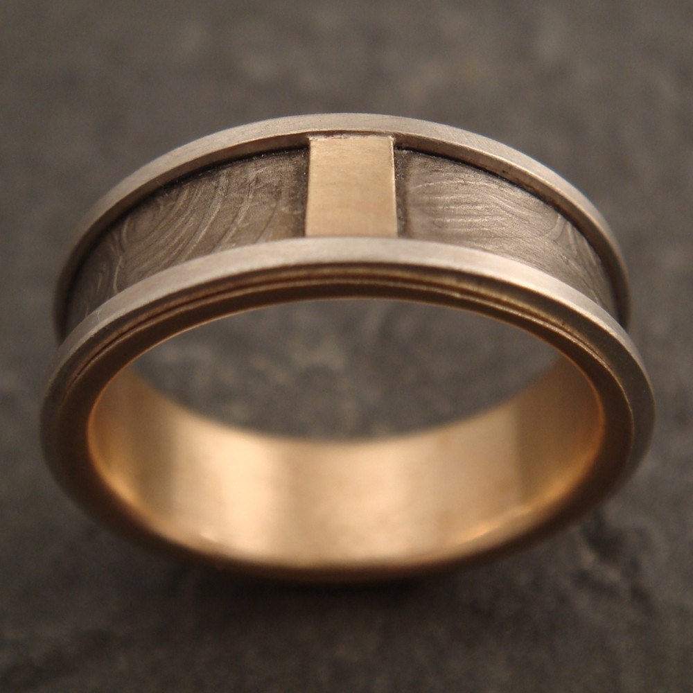 Wedding Band - Sunflower Titanium Ring with 14k Gold