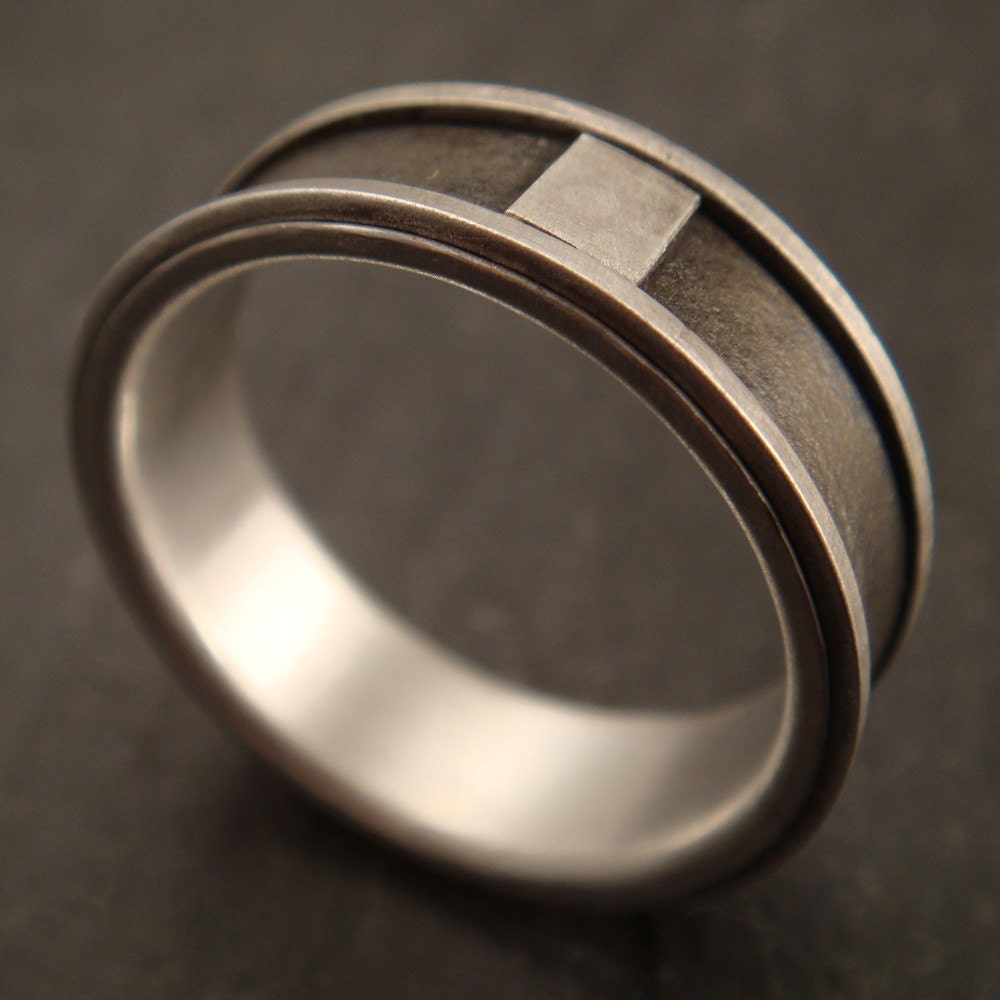 Men's Wedding Ring - Sterling Silver and Inlaid Titanium Band
