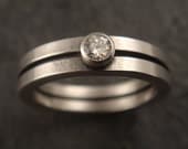 Square Wire Engagement Ring with Faceted Moissanite