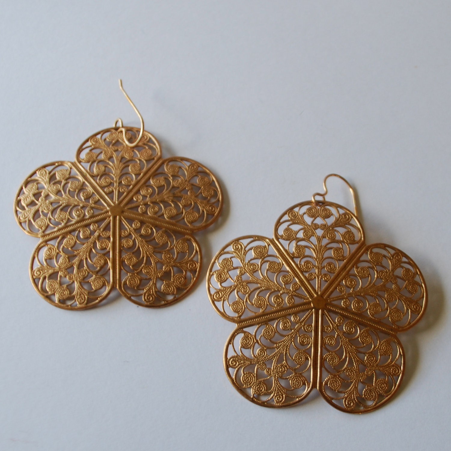 Big Gold Filigree Flower Earrings