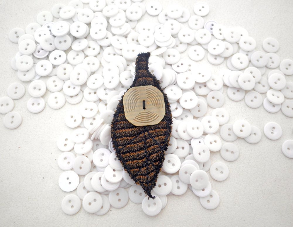 Fabric Leaf Button Brooch - Autumn Stripes and Circles