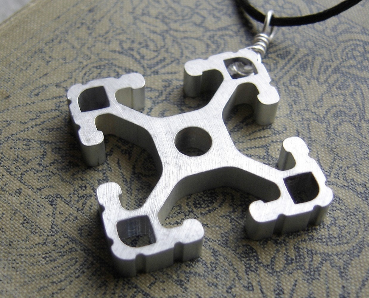 Gothic Industrial Big Cross Pendant Necklace -  Light Weight Aluminum Metal - Steampunk Jewelry