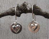 Tiny Puffed Heart Earrings - Sterling Silver Stamped Heart Jewelry - Small Heart Earrings