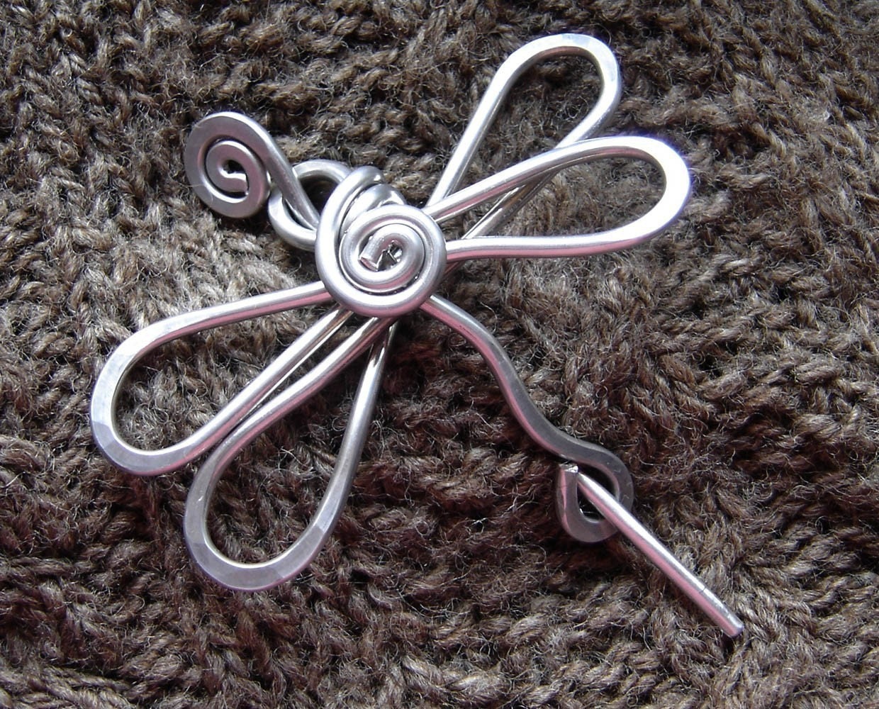 Spiral Dragonfly Light Weight Aluminum Shawl Pin