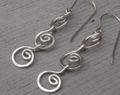 Three Little Swirls All in a Row Sterling Silver Dangle Earrings