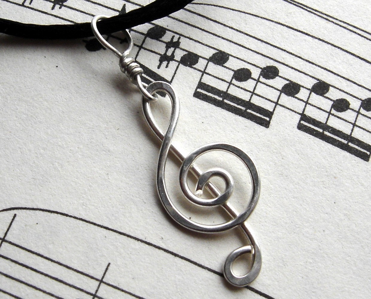 Treble Clef Necklace Pendant- G Clef- Musician- Music Jewelry - Music Note - Sterling Silver Wire
