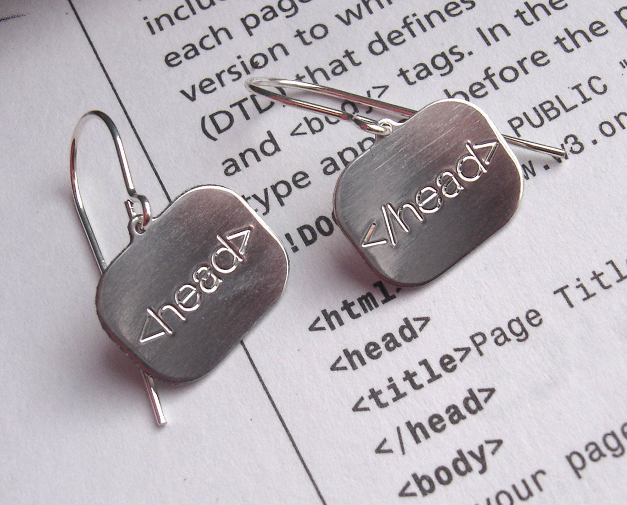 Html Earrings- head Geek Jewelry- Nerd Jewelry- Computer, Code, Programmer Jewelry- Geek Humor