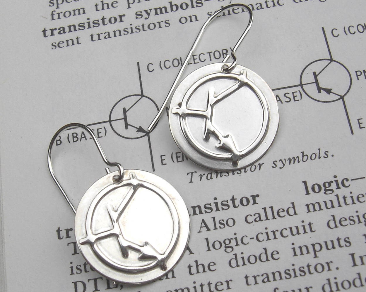 NPN Transistor Symbol Electronics Earrings - Science Jewelry, Teacher, Geekery, Nerd - Sterling Silver