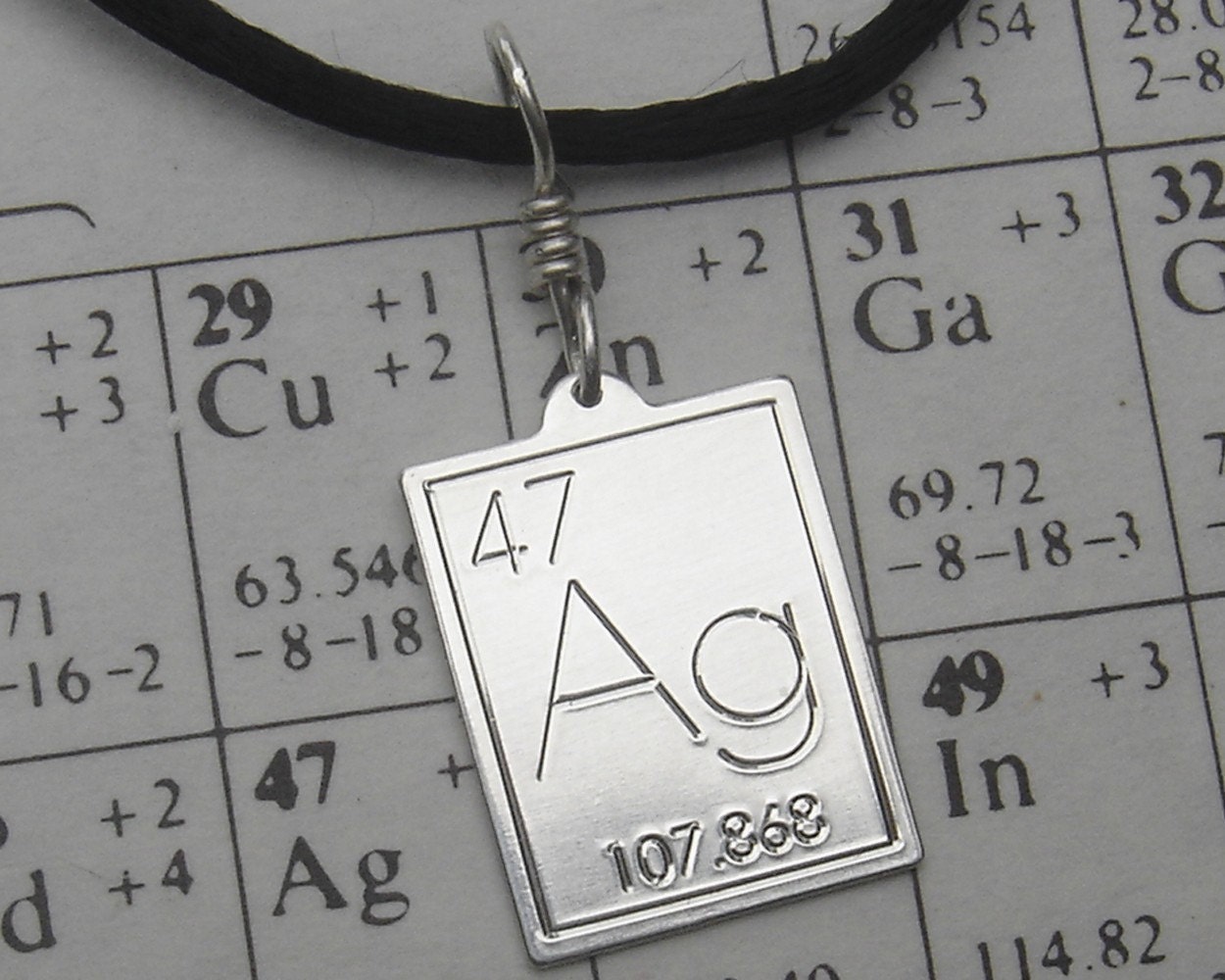 Silver Periodic Table Pendant - Atomic Symbol for Silver Science Necklace- Science Jewelry
