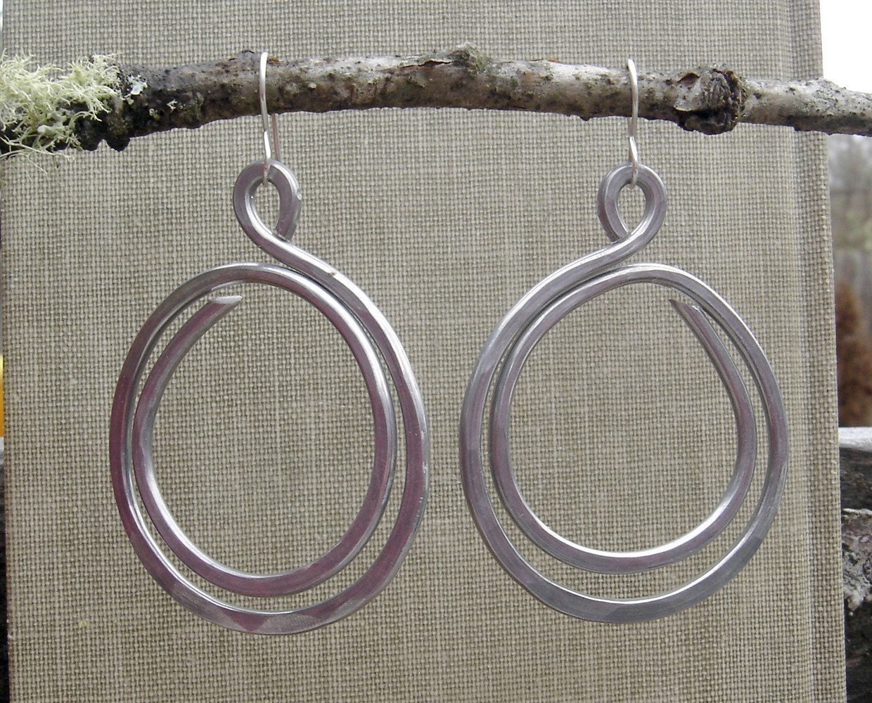 Very Big Hoop Earrings - Double Hoop Loop Light Weight Aluminum Wire -Hammered Hoops - Handmade